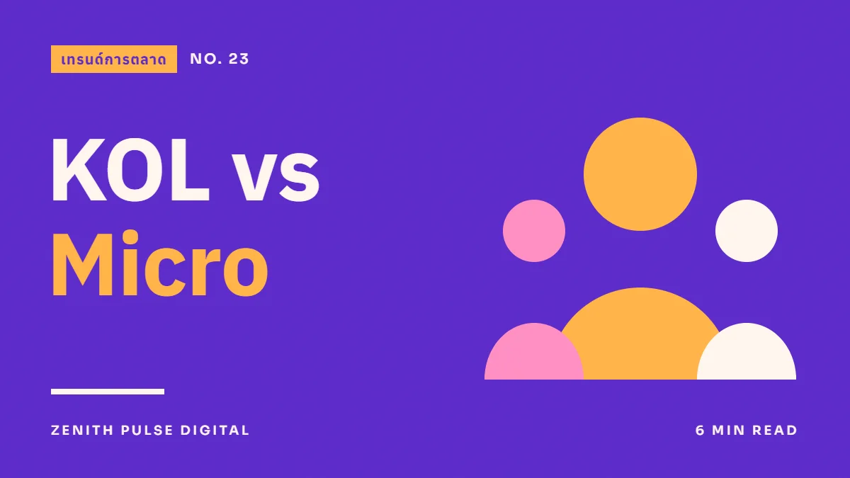 ภาพปกบทความ “KOL vs Micro” ดีไซน์กราฟิกเรียบพร้อมกลุ่มคนแบบกราฟิก