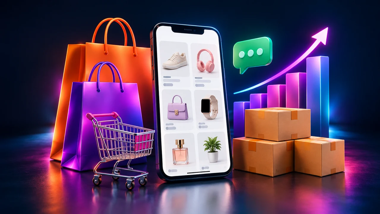 ร้านค้าบนสมาร์ตโฟนและกล่องสินค้า สื่อถึงการขายออนไลน์บน Shopee และ Lazada
